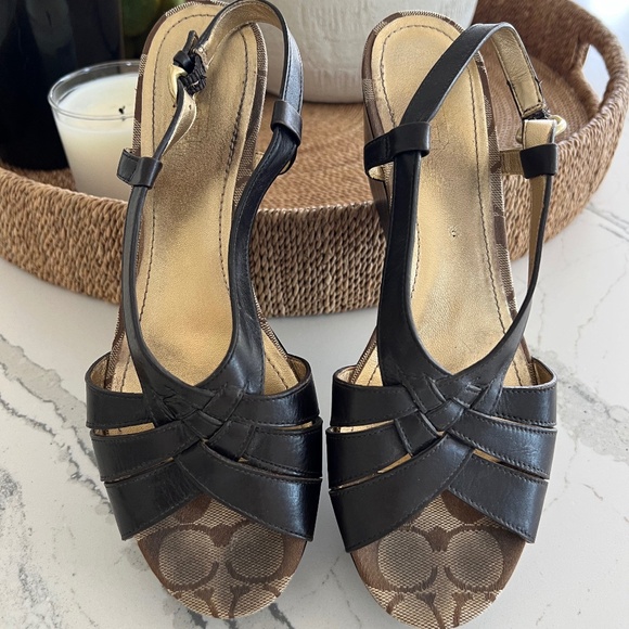 Coach Shoes - COACH Vintage Mollie Wedge Woven Sandal. Chocolate Brown Size 8
